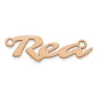 A rose gold-colored metal charm or pendant with the word "Free" in a flowing script font, featuring small loops at each end for attachment.