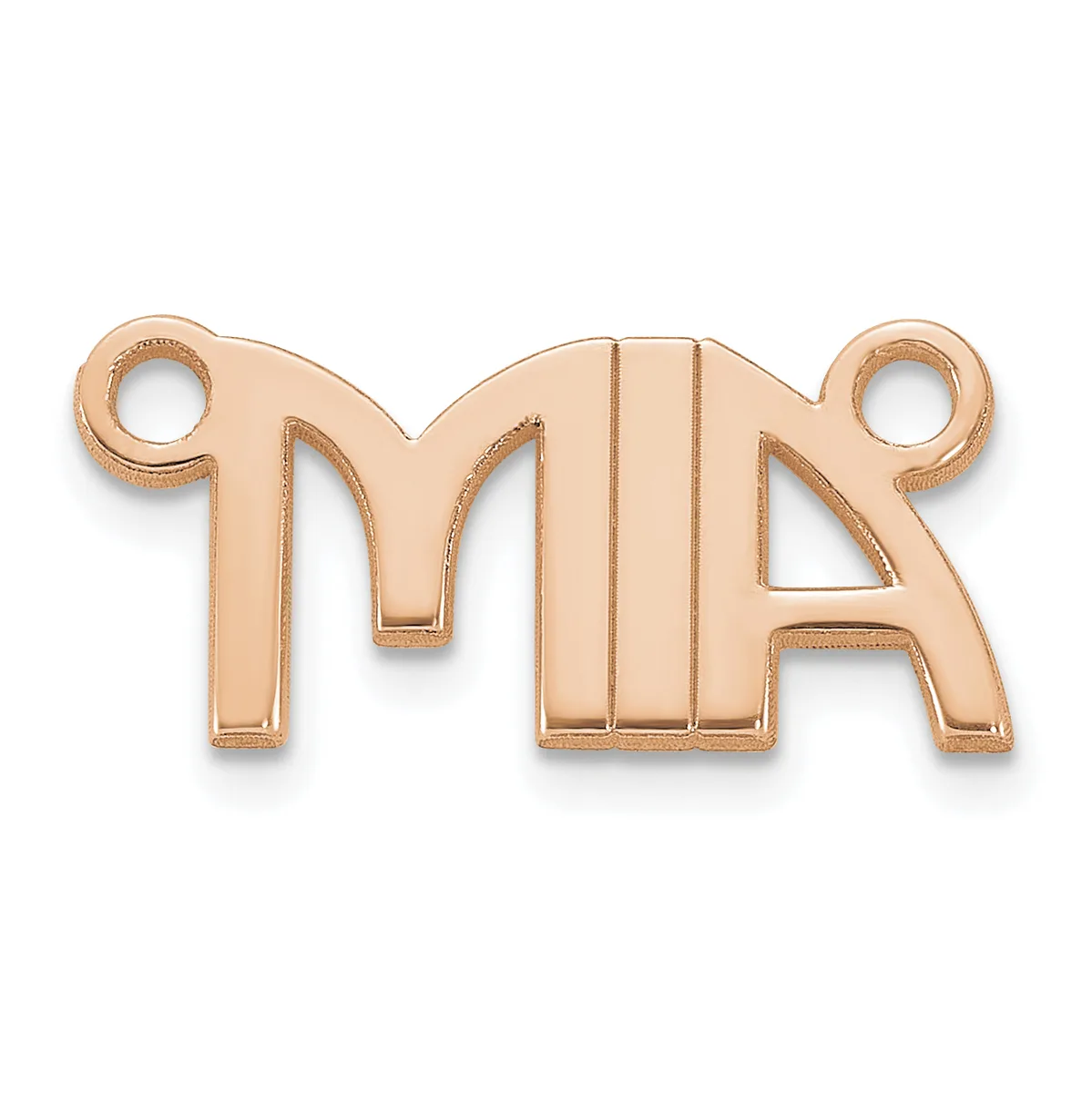 Rose gold pendant charm shaped like a stylized elephant with two loops at the top for attachment.