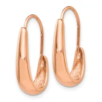 A pair of polished rose gold hoop earrings with a smooth, curved elongated oval shape and textured interior details, shown against a white background.