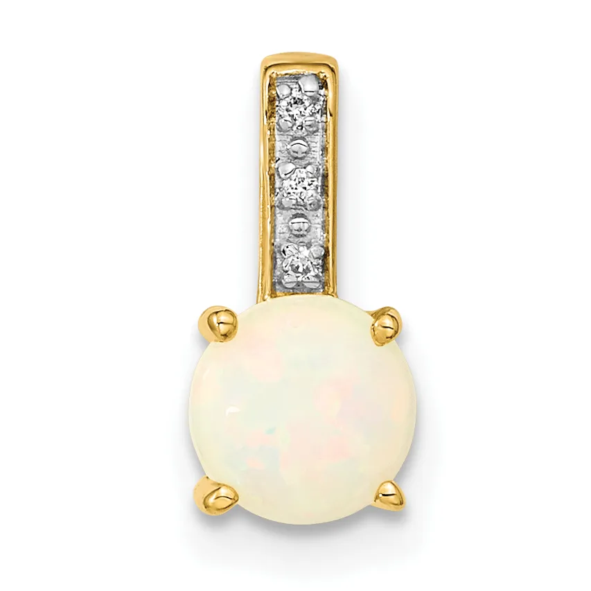 14k yellow gold round opal and diamond pendant