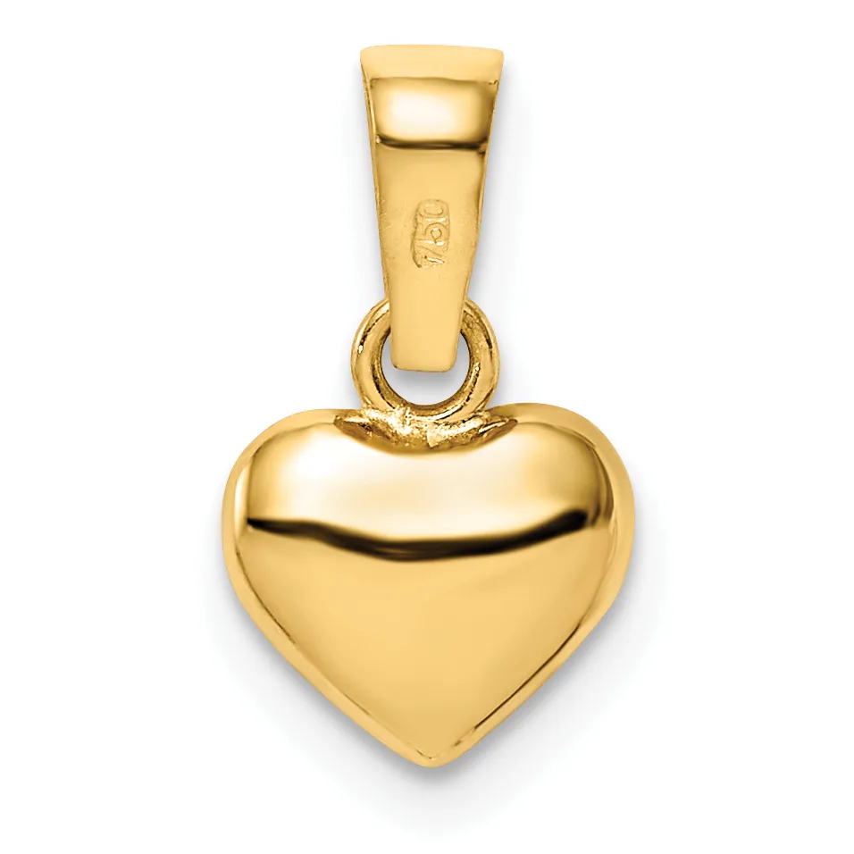 A polished gold heart-shaped pendant with a rectangular bail attachment, shown against a white background.