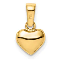 A polished gold heart-shaped pendant with a rectangular bail attachment, shown against a white background.
