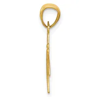 A long, slender gold safety pin with an oval loop at the top and a pointed clasp at the bottom, shown against a white background.