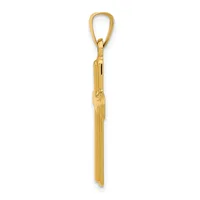 A gold tassel pendant with a loop attachment at the top and vertical ribbed strands hanging down, displayed against a white background.