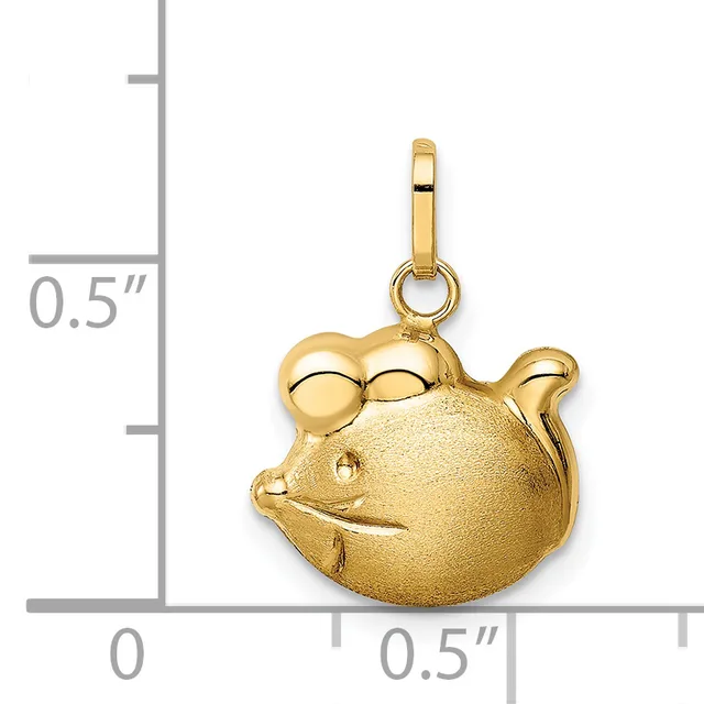 Gold-toned charm shaped like a round pig's head with pointed ears, textured matte finish on the face, polished highlights on the snout and ears, with a small attached bail loop.