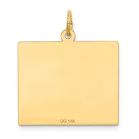 A polished gold rectangular pendant with a rounded loop bail at the top, shown against a white background.