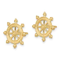 Two gold ship wheel charms with decorative knobs around the perimeter, shown against a white background.