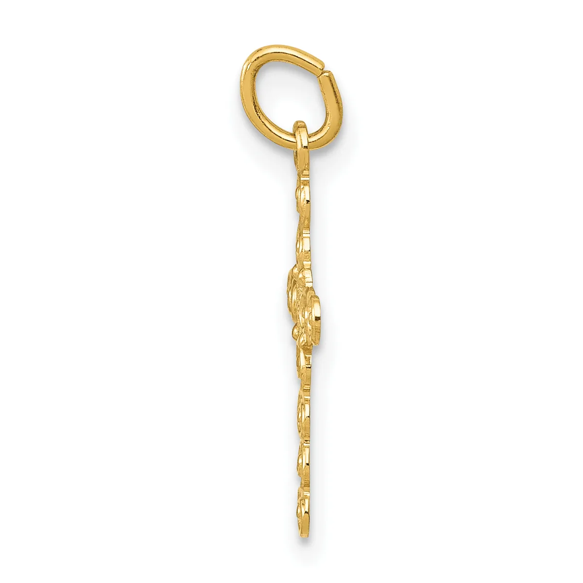 A gold keychain pendant with a decorative lion head charm suspended from a chain link, displayed against a white background.