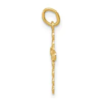 A gold keychain pendant with a decorative lion head charm suspended from a chain link, displayed against a white background.