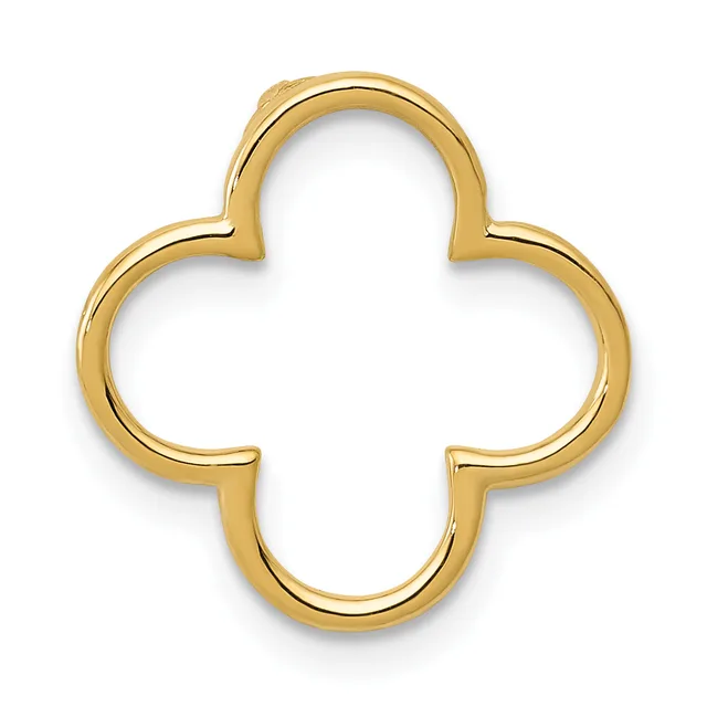 A four-lobed clover-shaped pendant frame in polished yellow gold with an open center, shown against a white background.