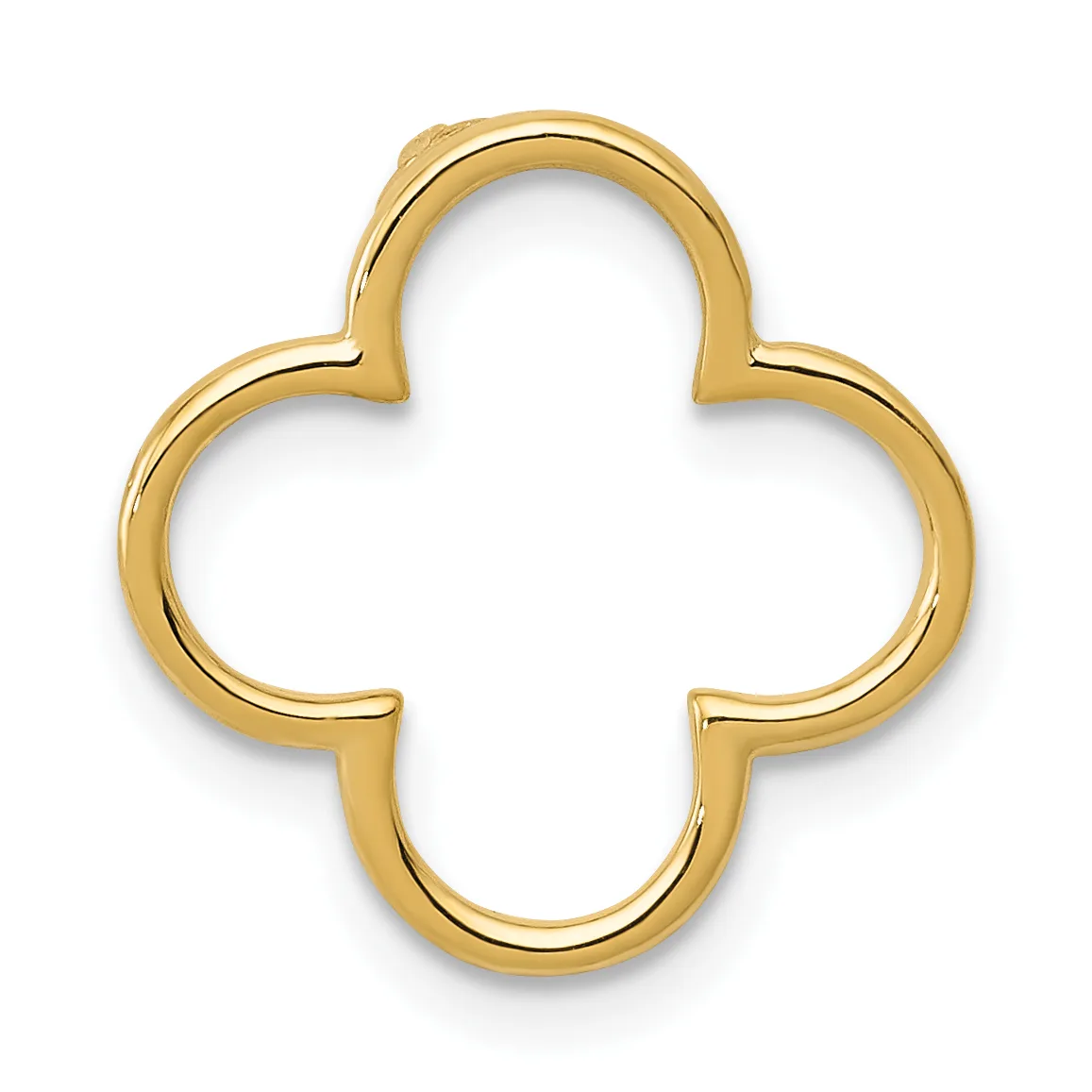 A four-lobed clover-shaped pendant frame in polished yellow gold with an open center, shown against a white background.