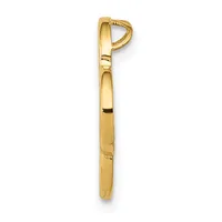 A gold-toned metal letter opener with a curved handle at the top and a long flat blade, shown vertically against a white background.