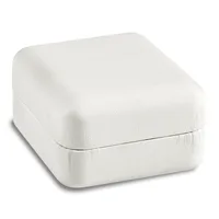 A white textured square jewelry box with rounded corners and a hinged lid, shown closed against a white background.