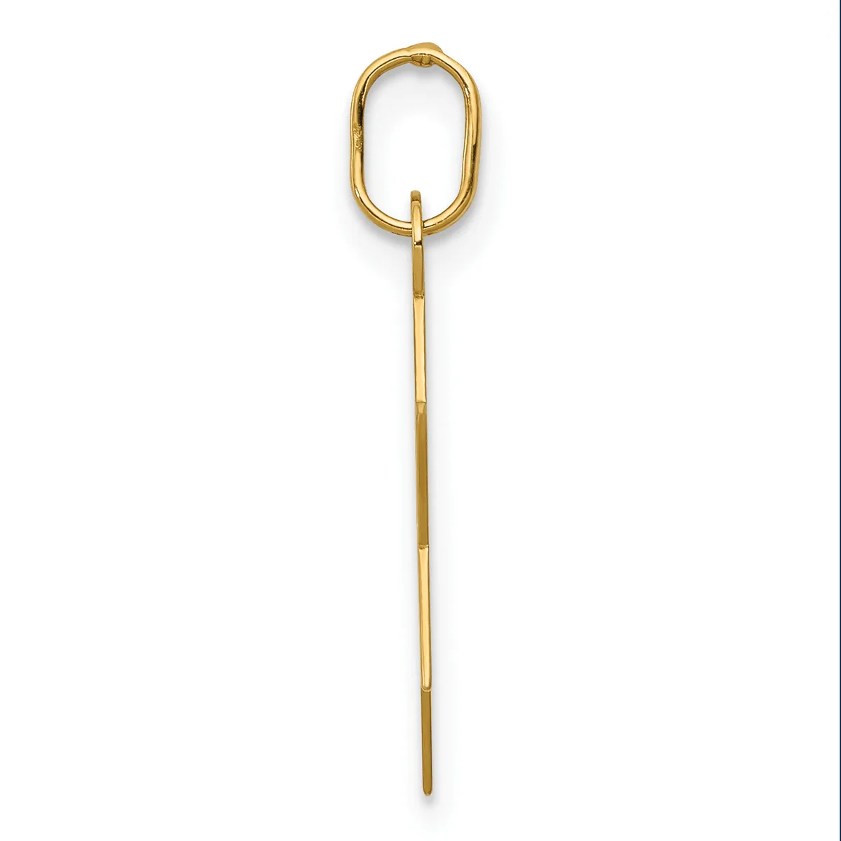 A long, slender brass or gold-toned metal implement with an oval loop at the top and a pointed end, resembling an ear pick or similar grooming tool.