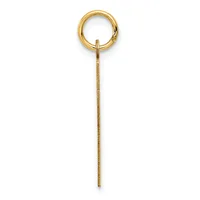 A gold-colored pendant consisting of a small circular loop at the top attached to a long, thin textured rod that tapers to a point at the bottom.