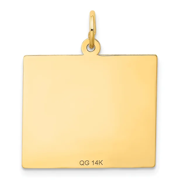 A blank rectangular gold pendant with a rounded loop attachment at the top, shown against a white background.