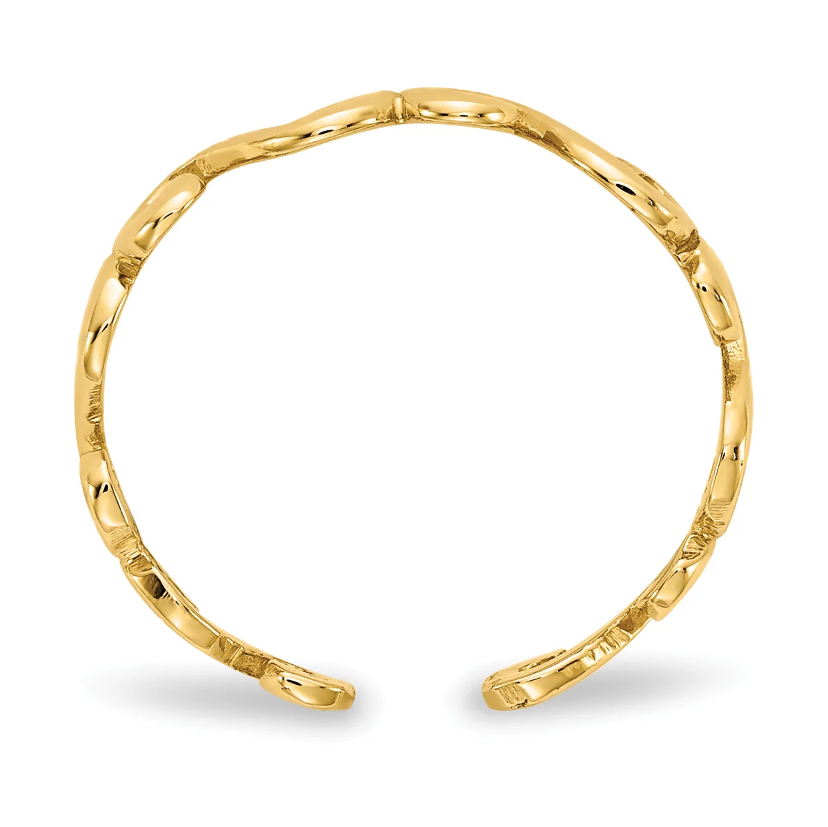 A polished gold cuff bracelet with a textured bamboo-style segmented design, shown open against a white background.