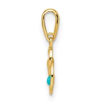 A gold-toned elongated loop pendant with a turquoise stone accent near the bottom, suspended from a matching chain and bail clasp.