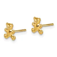 Pair of gold teddy bear stud earrings with posts and backs, shown against a white background.