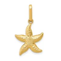 Gold starfish pendant with textured surface detail and a small loop attachment at the top.