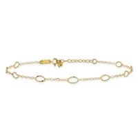 Gold chain bracelet with alternating oval and circular links, featuring a lobster clasp closure and small charm detail.