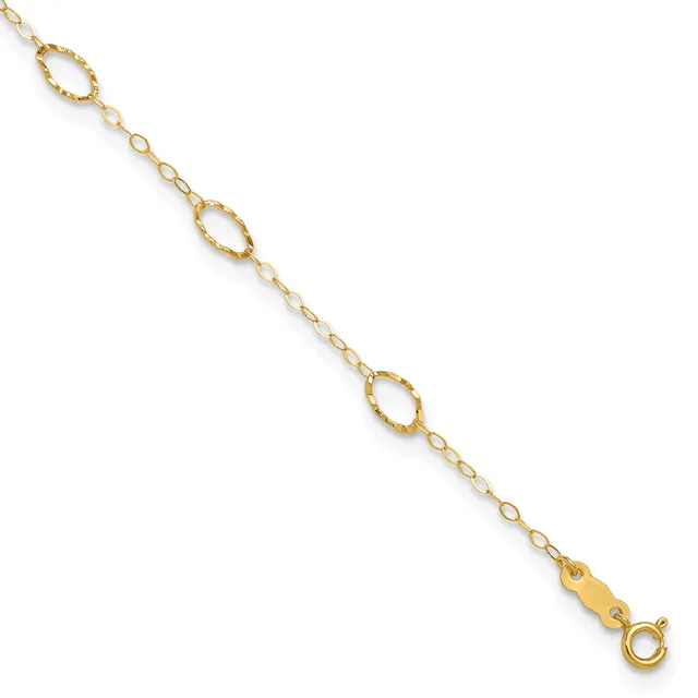 Gold-toned chain bracelet with alternating textured oval links and smaller round links, ending in a spring ring clasp.
