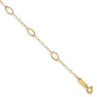 Gold-toned chain bracelet with alternating textured oval links and smaller round links, ending in a spring ring clasp.
