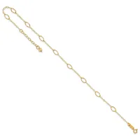 A gold-toned chain bracelet with alternating oval and small circular links, displayed diagonally against a white background.