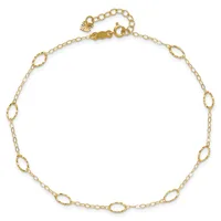 Gold-toned chain bracelet with alternating textured oval links and small round links, featuring a lobster clasp and adjustable chain extension with a small charm.
