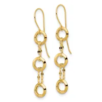 Pair of gold-toned drop earrings with open circular links connected by chain segments, suspended from curved ear wires.