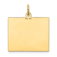 A plain rectangular gold pendant with a loop attachment at the top, shown against a white background.