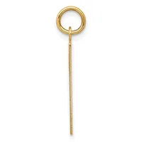 A gold-toned metal pendant consisting of a circular loop at the top attached to a long thin chain or stick, displayed vertically against a white background.