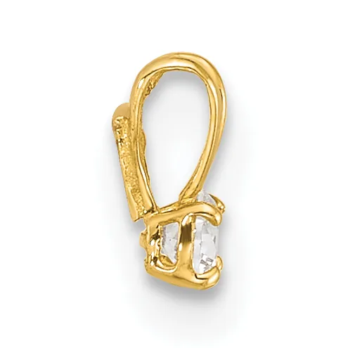 Gold-toned metal pendant charm with a clasp-style loop top and a rectangular clear gemstone set in a decorative bezel at the bottom.