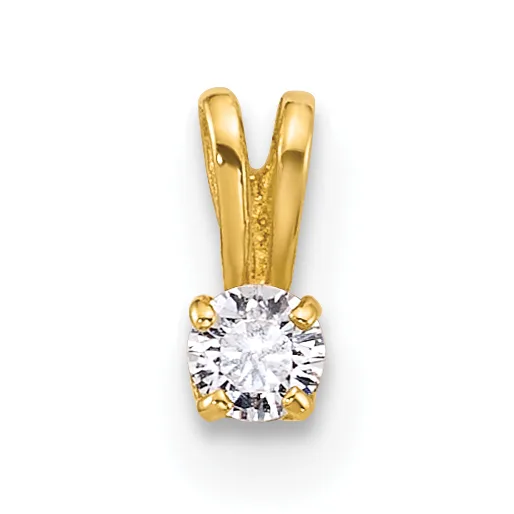 Gold pendant with a split bail and a round clear gemstone set in a four-prong gold setting, shown against a white background.