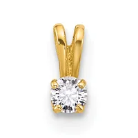 Gold pendant with a split bail and a round clear gemstone set in a four-prong gold setting, shown against a white background.