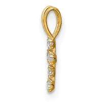 A gold pendant with an oval loop at the top and a rectangular shaft decorated with alternating diamond settings and textured gold patterns.