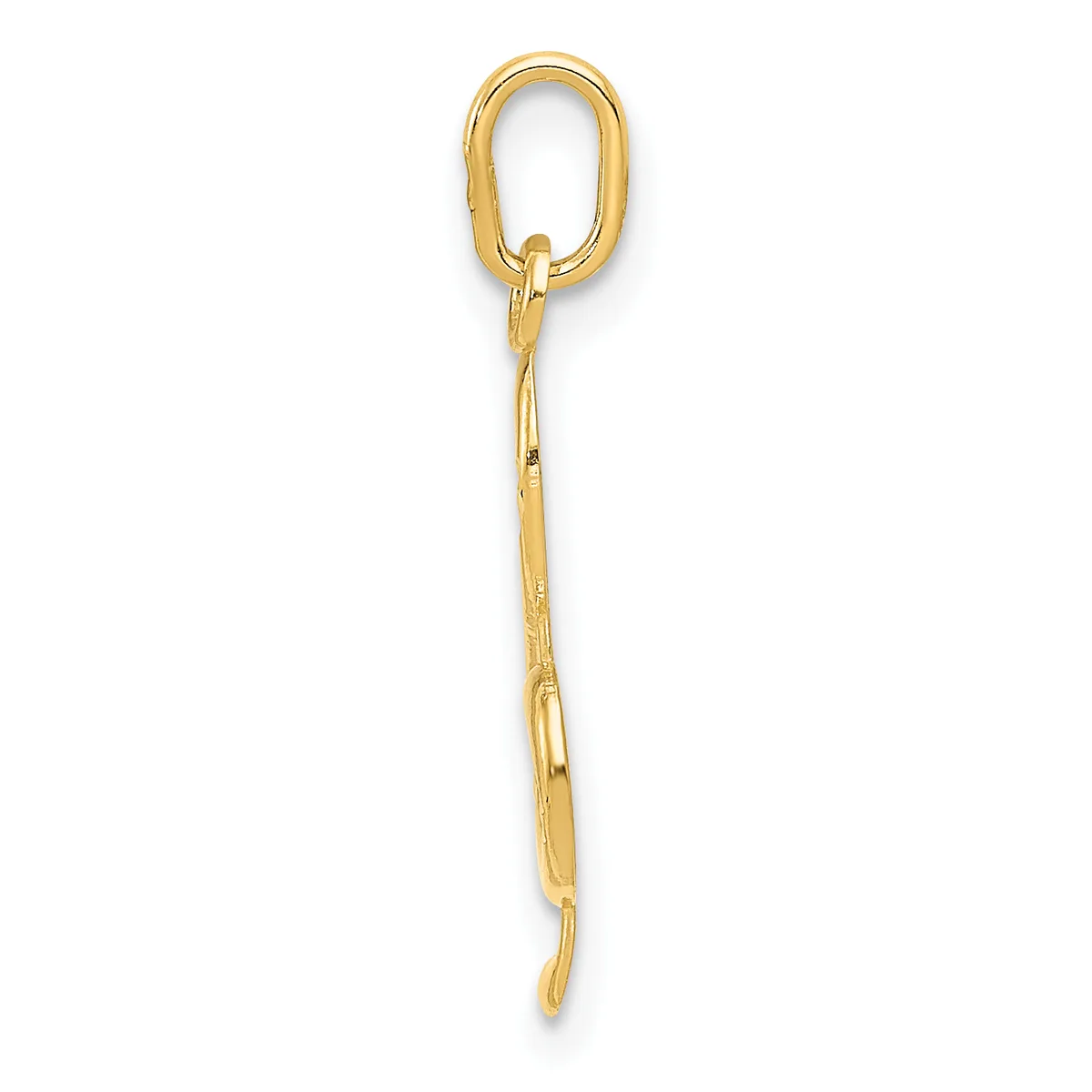 A gold pendant charm featuring an oval loop at the top connected to a twisted wire stem that tapers to a point at the bottom.