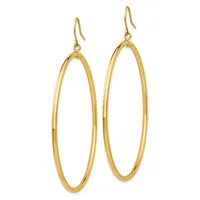 A pair of gold-toned oval hoop earrings with fishhook ear wires, displayed against a white background.