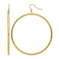 Pair of gold-toned hoop earrings with fish hook closures, shown displayed separately against a white background.