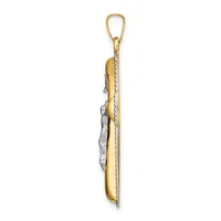 A gold-toned metal pendant with an elongated oval shape featuring a gray stone or crystal wrapped in wire, suspended from a matching bail loop.