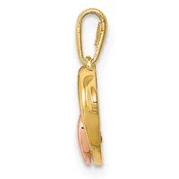 Gold-toned metal charm pendant with a carabiner clip at the top and rose gold-toned accents on the side, shown against a white background.