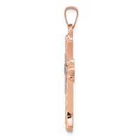 Rose gold pendant with rectangular frame containing white diamonds or crystals, suspended from a matching rose gold bail, shown against white background.