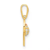 Gold pendant with a bail attachment at the top and a small cluster of round diamonds set on the lower portion of the hanging charm.