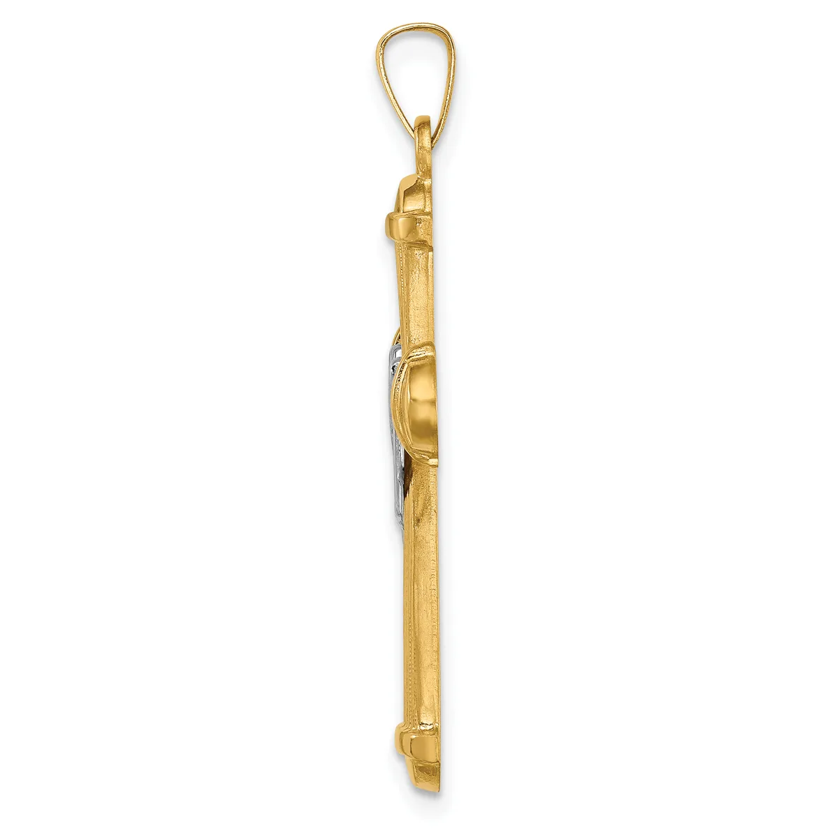 A gold-toned pendant with a cylindrical bamboo-textured body and a polished round dome on one side, suspended from a matching teardrop-shaped bail.