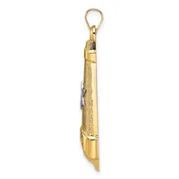 Gold-toned pendant with textured surface and a loop at the top, shown against a white background.