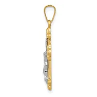 A two-tone gold and silver pendant charm with a textured surface and loop attachment, shown vertically against a white background.