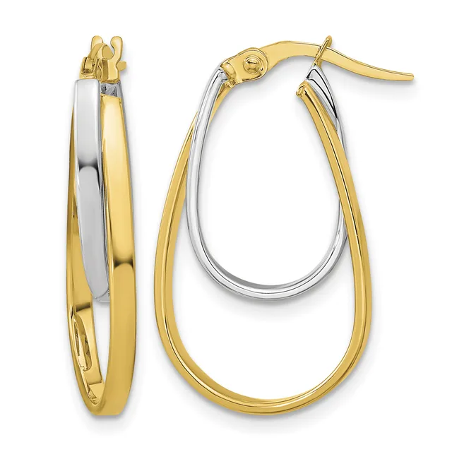 Two-tone gold hoop earrings featuring nested oval shapes with a polished finish and post-and-clutch closures.