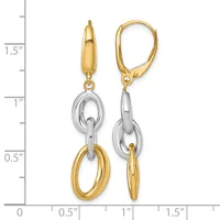 Two-tone gold and silver dangle earrings with interlocking oval links, shown against a measurement scale indicating approximately 1.5 inches in length.