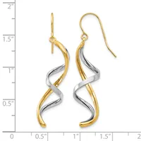 Two-tone gold and silver twisted drop earrings with French wire hooks, displayed next to a ruler showing approximately 1.75 inches in length.