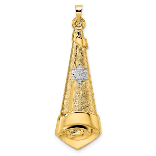 Gold-toned pendant with a conical textured top section featuring a small Star of David, attached to a polished rounded bottom section, suspended from a bail loop.